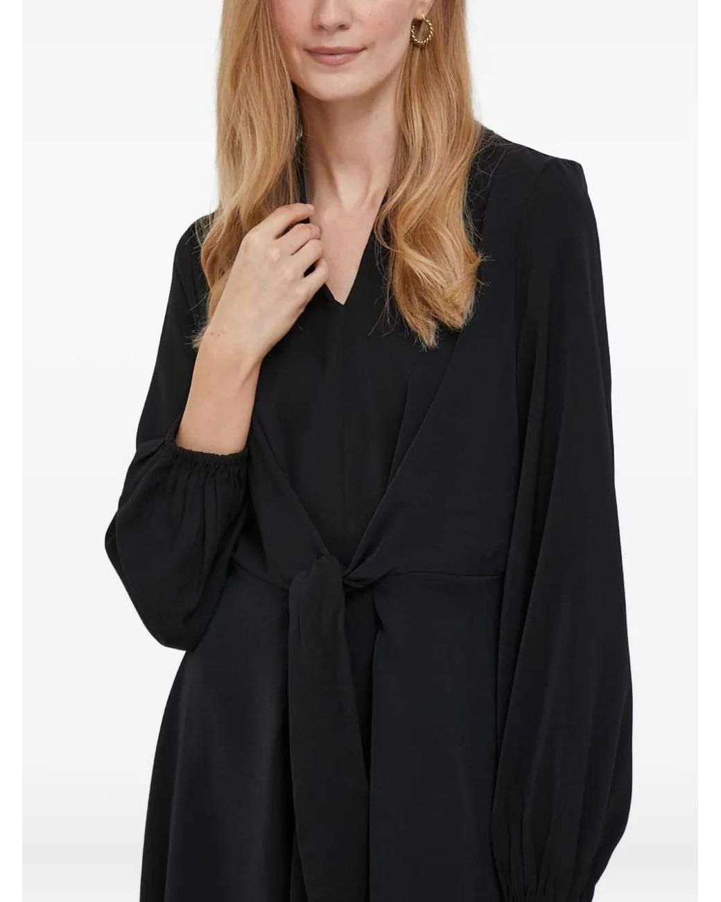 DKNY Black Tie-Fastening Long-Sleeve Dress