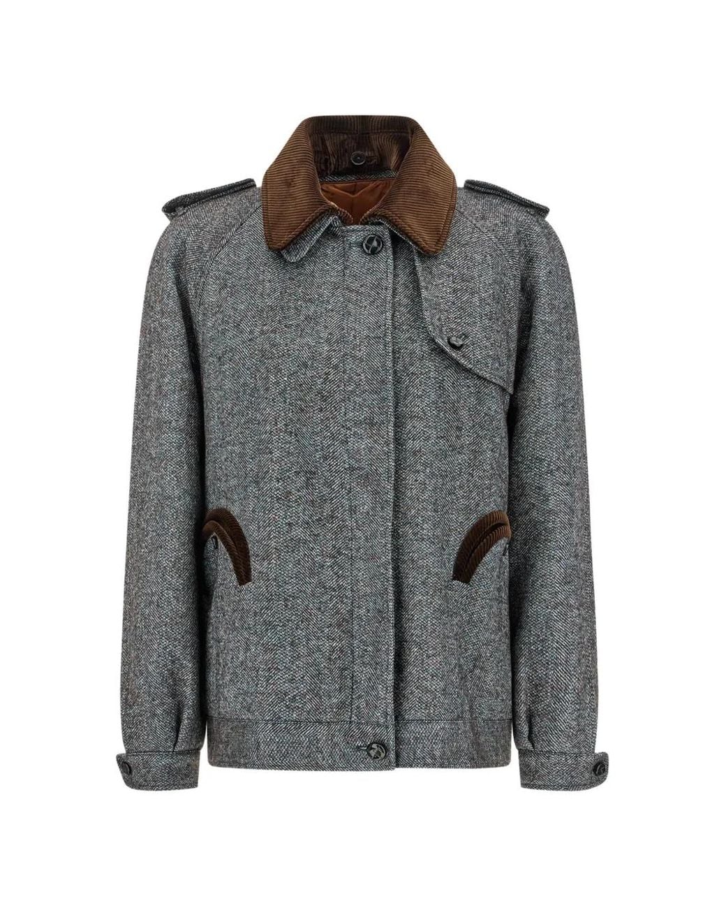 Blazé Milano Gray Chausie Herringbone-Weave Corduroy-Collar Jacket