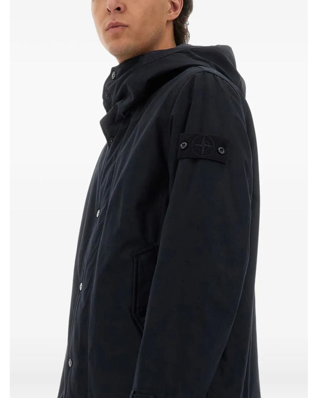 Stone Island Blue Hooded Logo-Patch Jacket for men