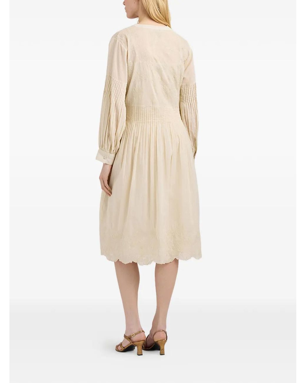 Momoní White Embroidered Micro-Pleated Midi Dress