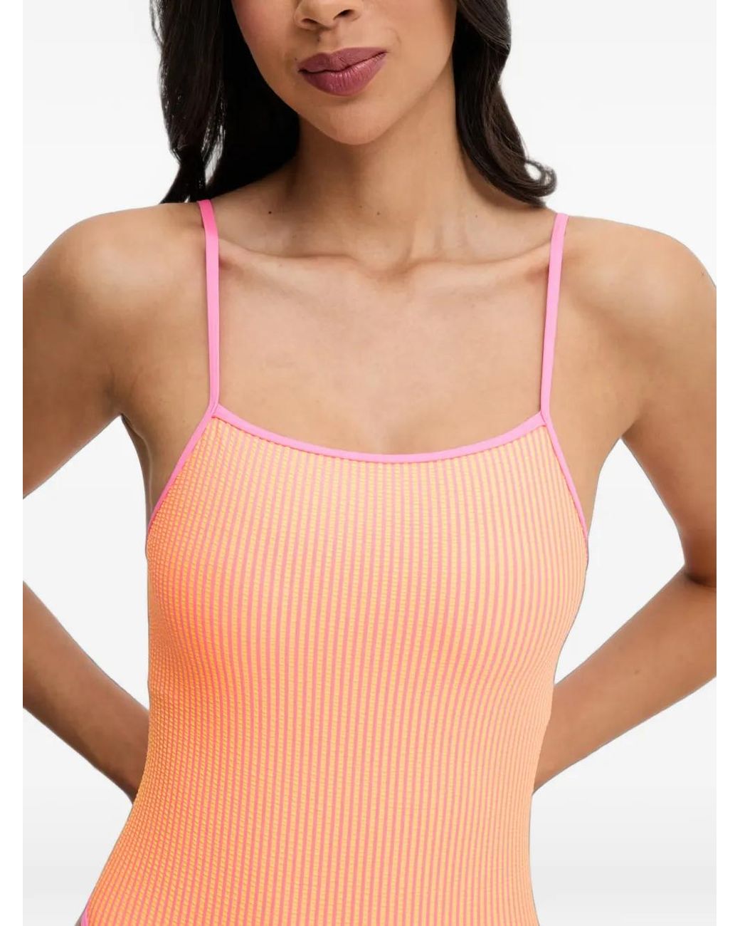 Nike Orange Striped Scoop-Neck Swimsuit