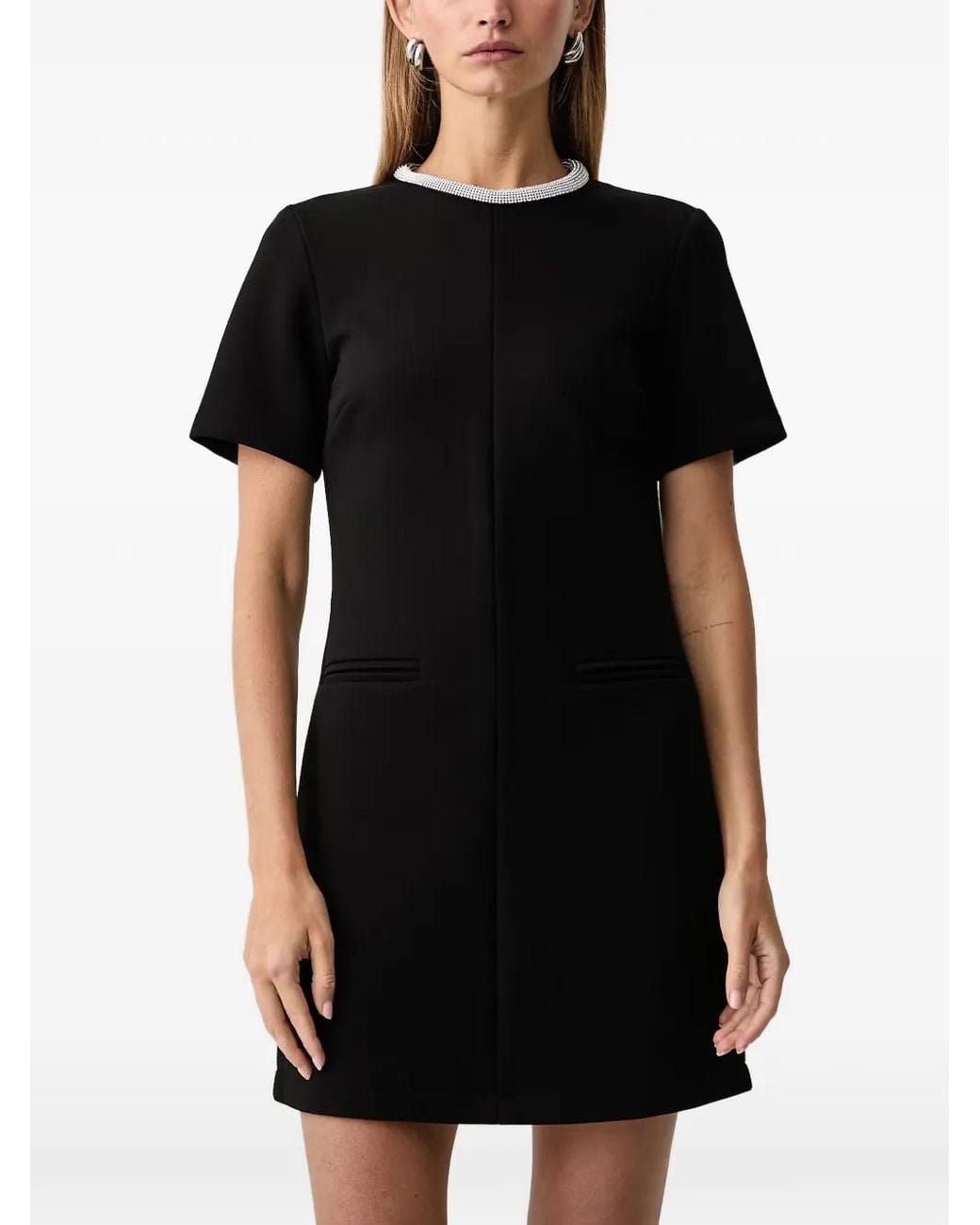 Silvian Heach Black Crystal-Embellished Short-Sleeve Mini Dress