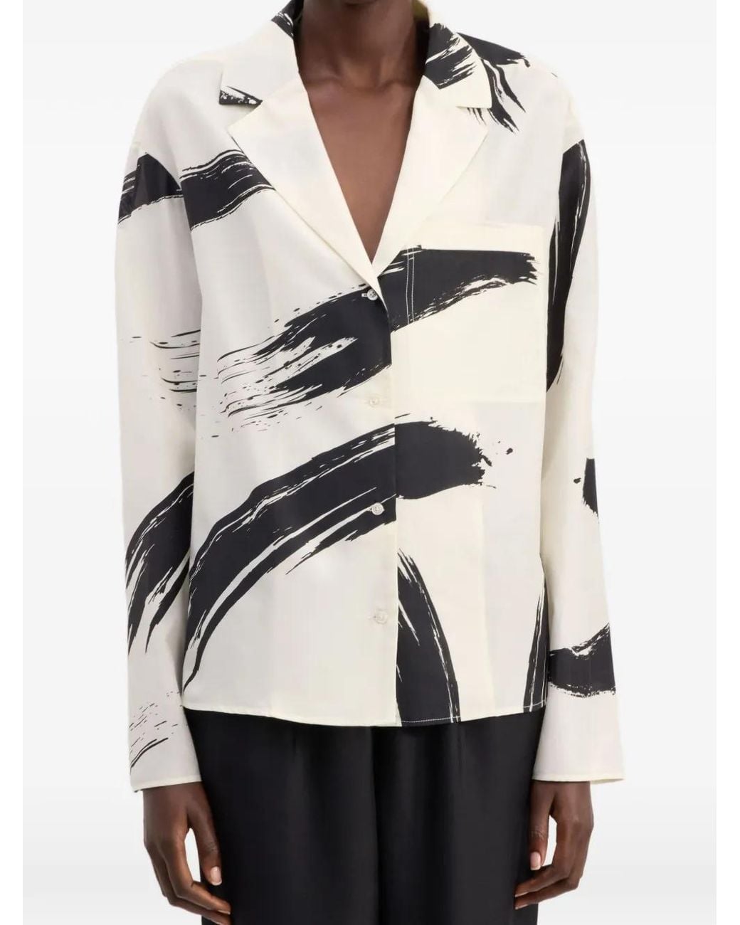 Loulou de Saison White Sana Cuban Collar Print Shirt