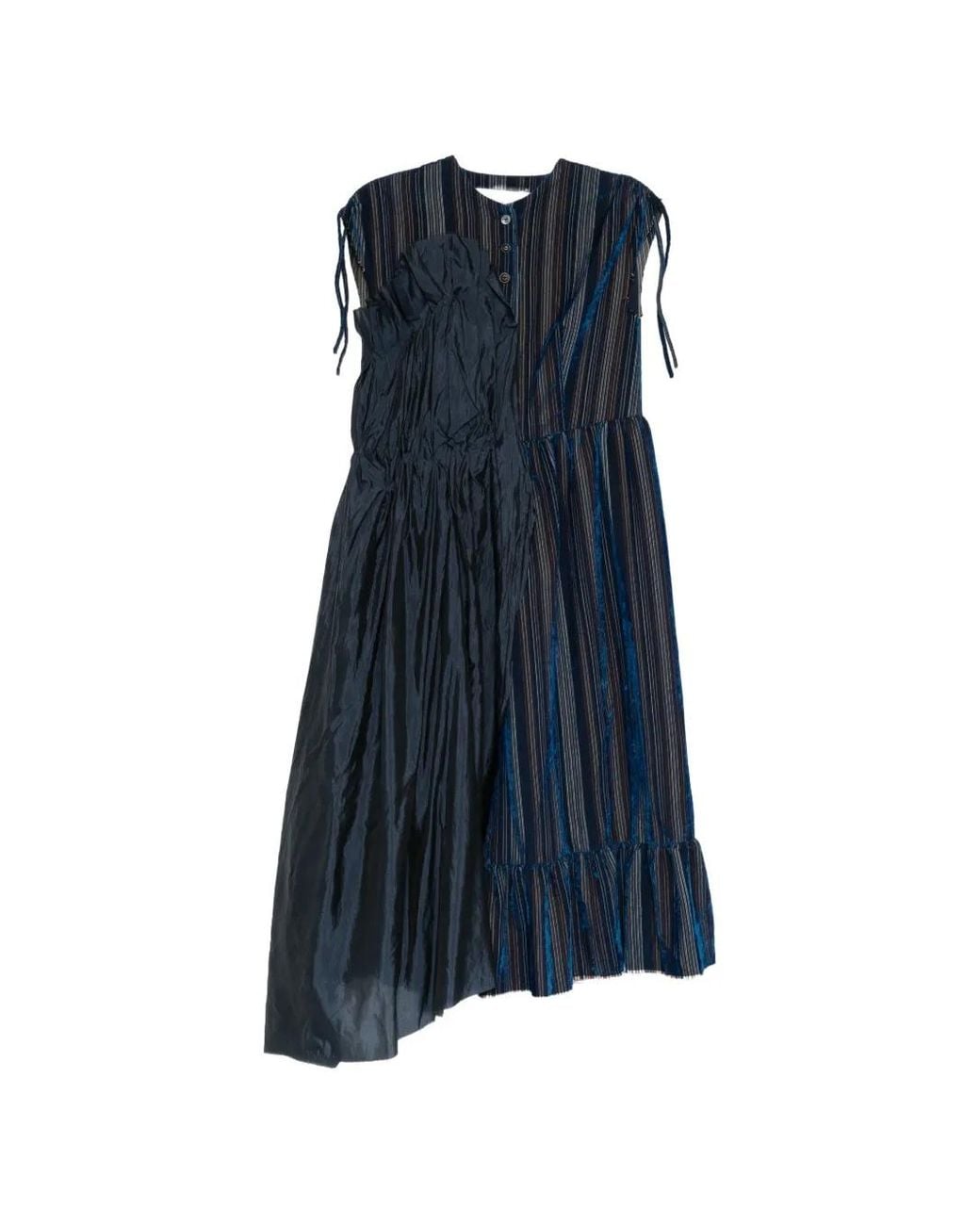 A Tentative Atelier Blue Asymmetric Pleat Drapy Gather Dress