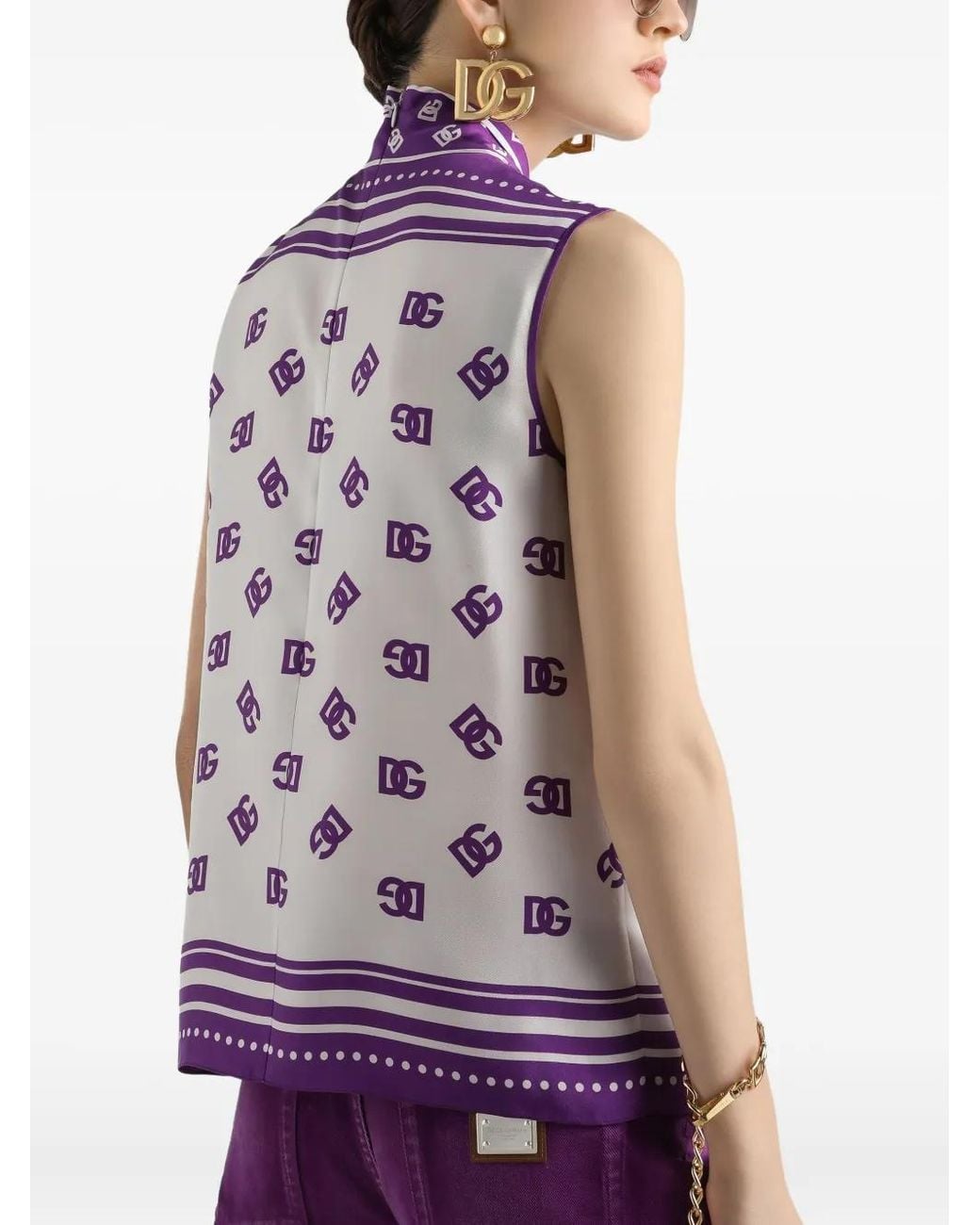 Dolce & Gabbana Purple Dg Logo All-Over Silk Twill Top