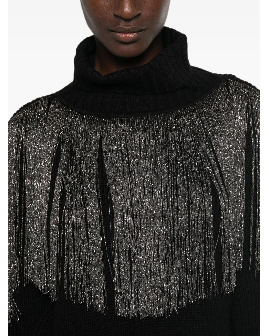 Pinko Black Pull Frangé À Col Roulé