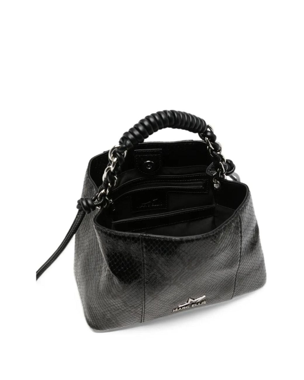 Marc Ellis Black Myranda M Snake-Effect Logo-Plaque Tote Bag