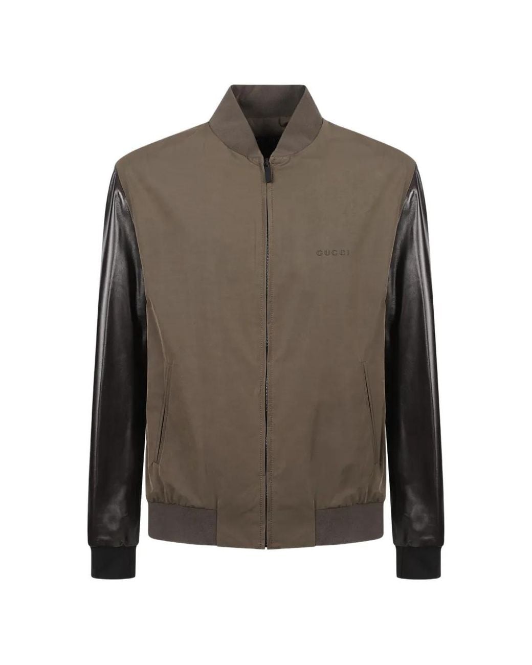 Gucci Brown Logo-Embroidered Contrast-Sleeve Bomber Jacket for men