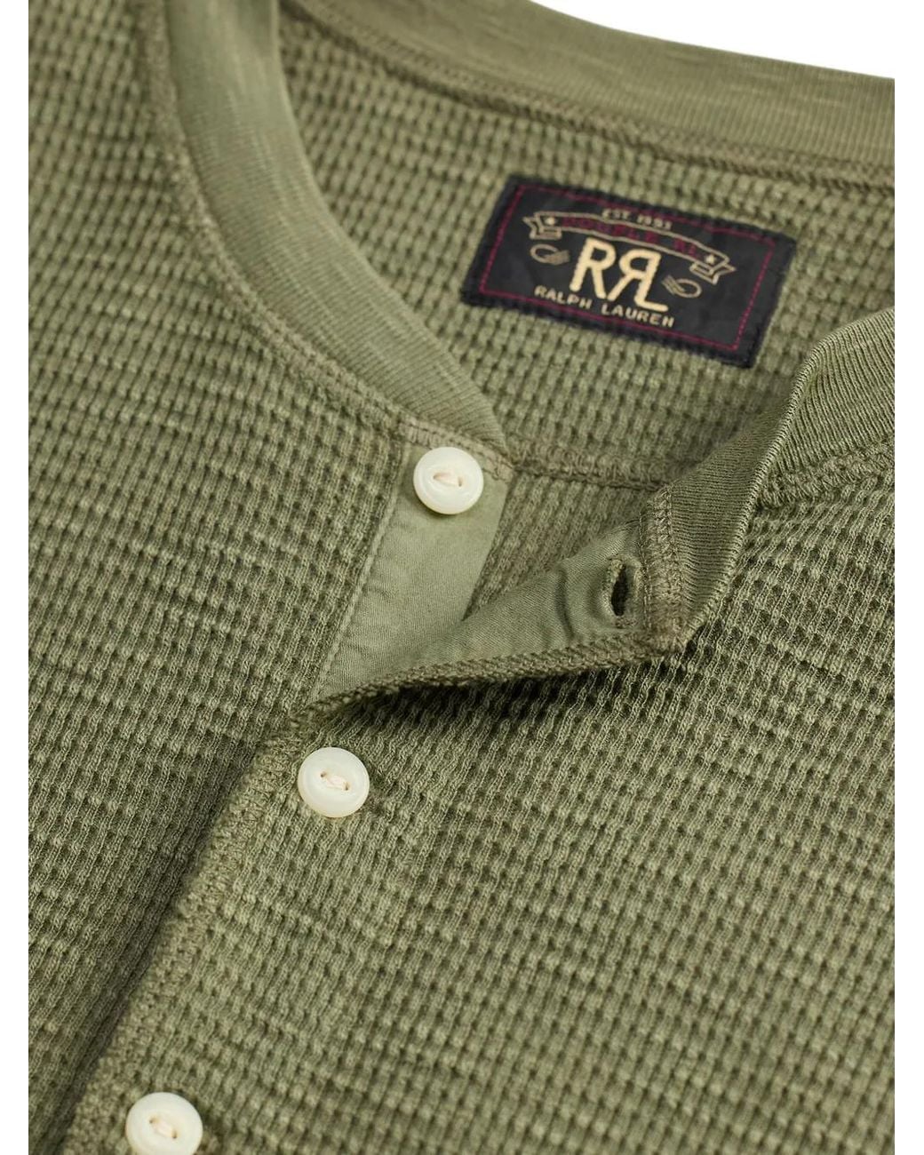 RRL Green Henley-Neck Knitted T-Shirt for men