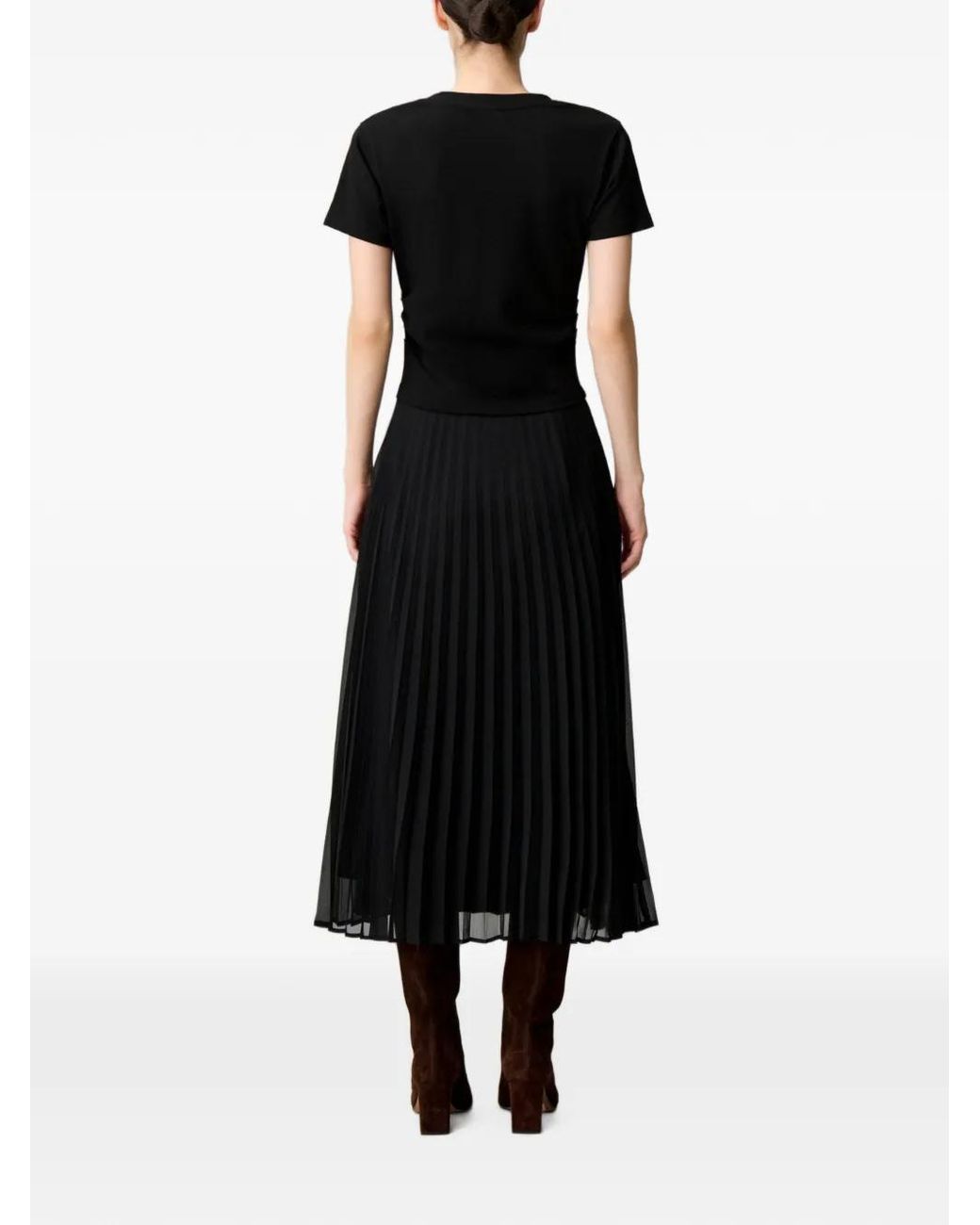 Claudie Pierlot Black Straight Pleated Bi-Material Dress