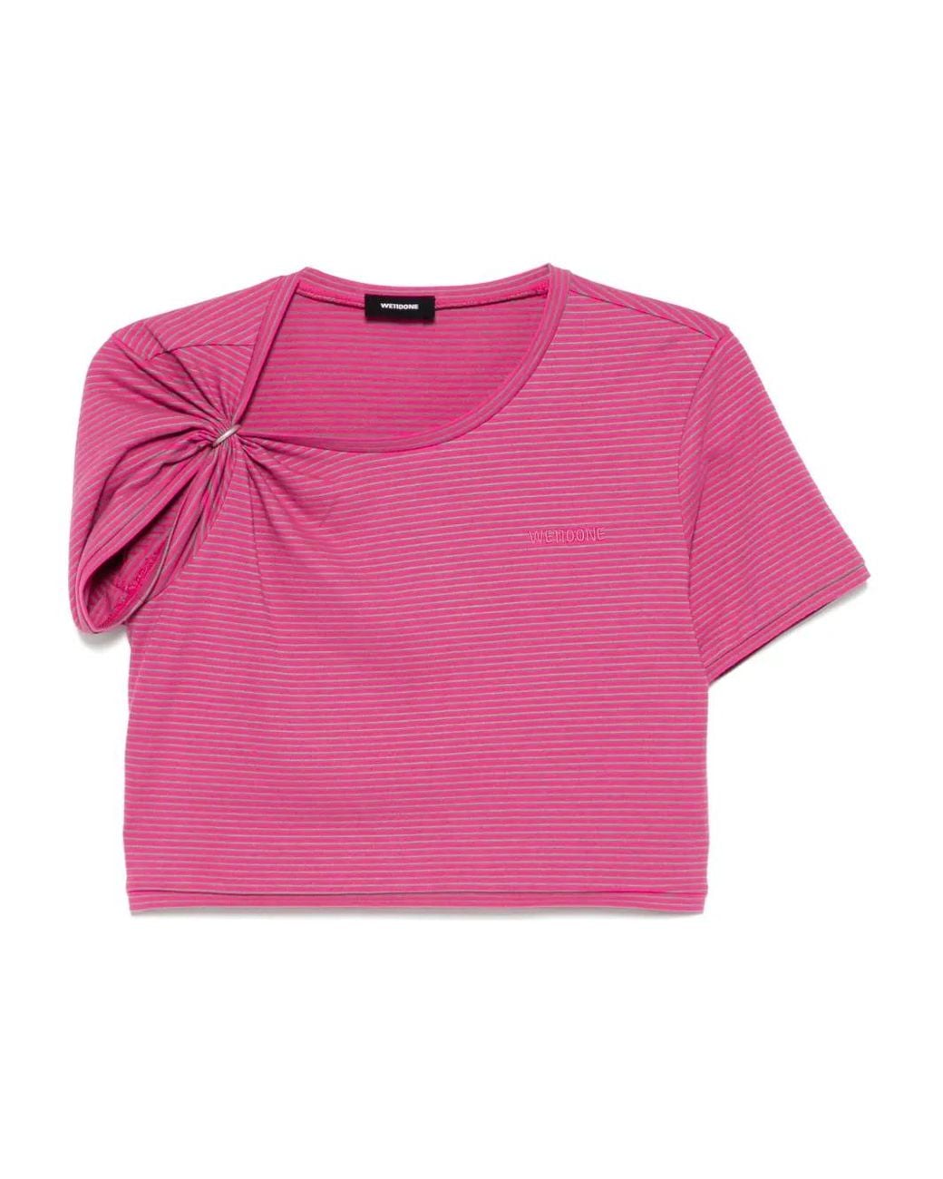we11done Pink Gathered Cropped T-Shirt