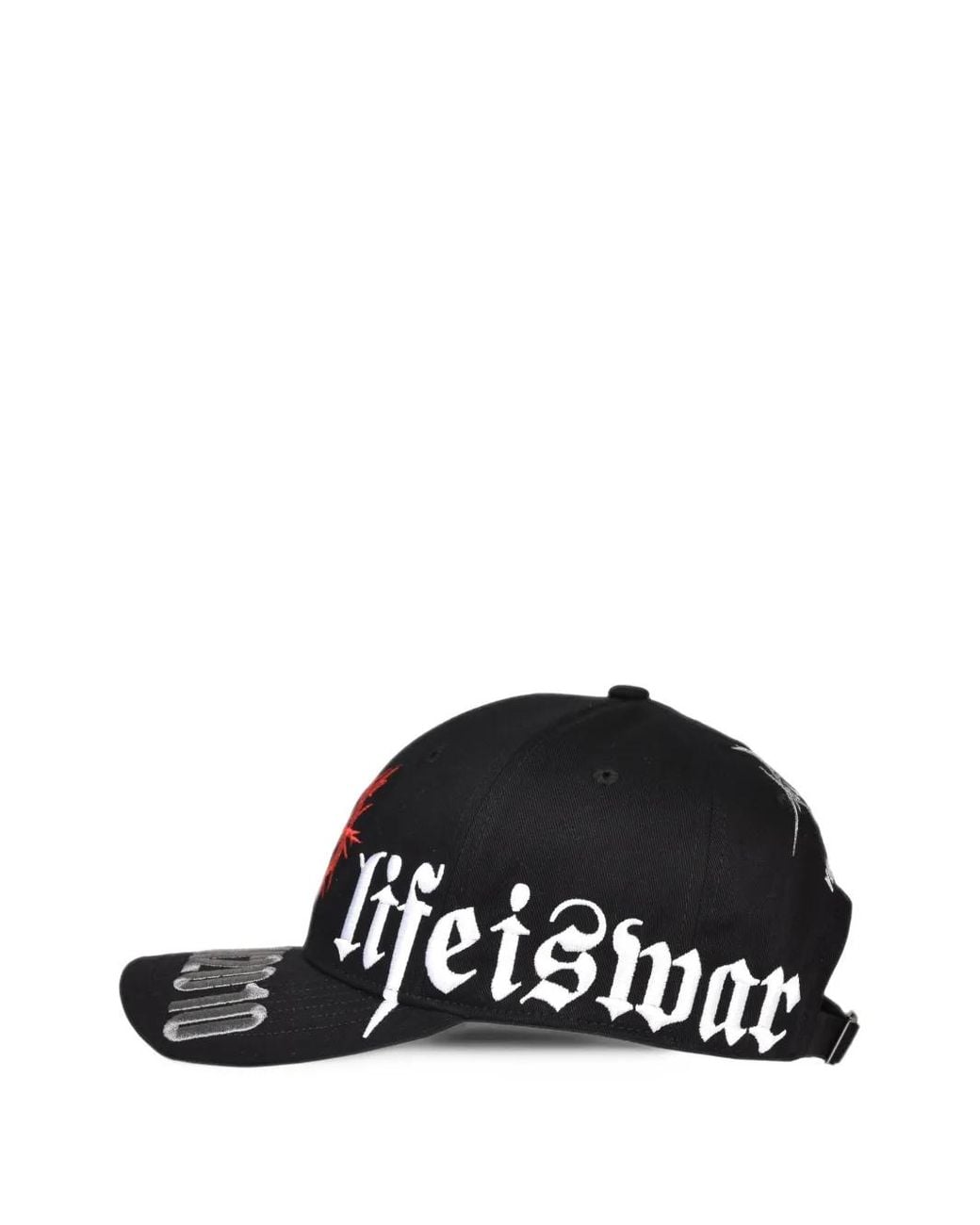 lifeiswar Black Embroidered Baseball Cap for men