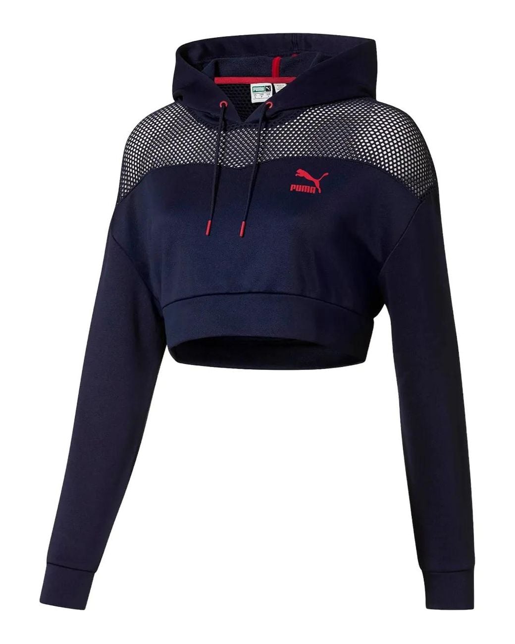 PUMA Blue Cropped Mesh Hoodie Sweatshirt