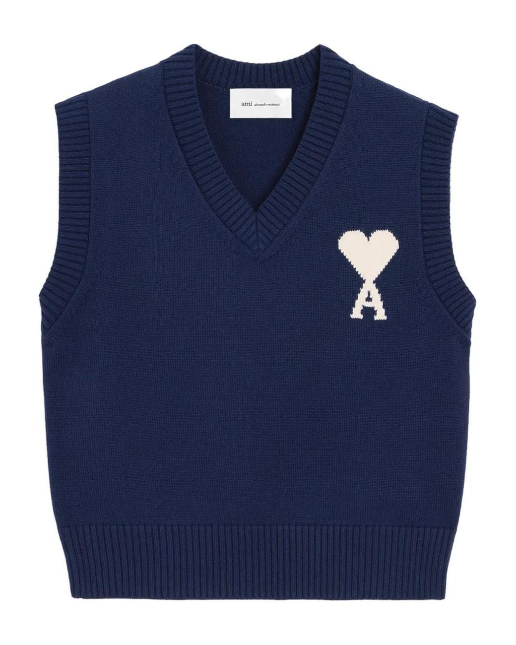 AMI Blue Wool And Cotton Sleeveless Ami De Coeur Sweater