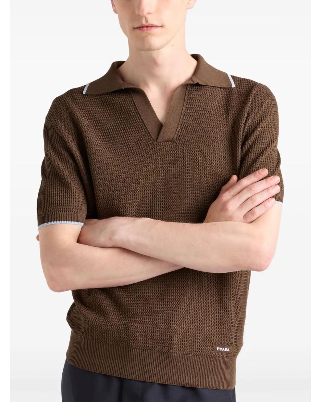 Prada Brown Silk-Cotton Polo Shirt for men