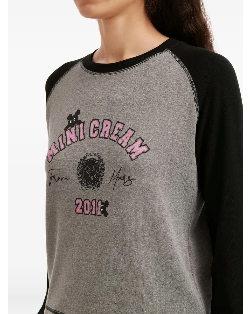 Mini Cream Black Long-Sleeve Cropped Top