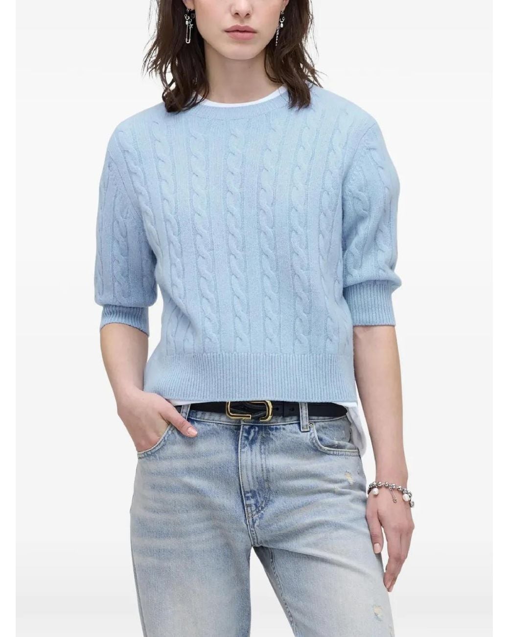 Marc Jacobs Blue Pull Dos Nu En Maille Côtelée À Détail De Nœud