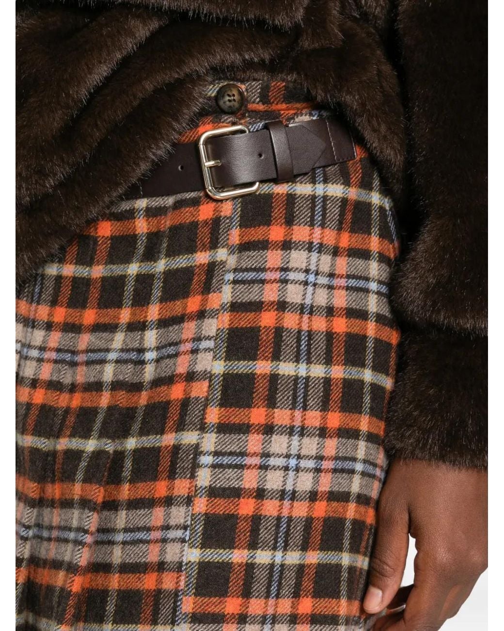 iBlues Brown Check Pleated Mini Skirt