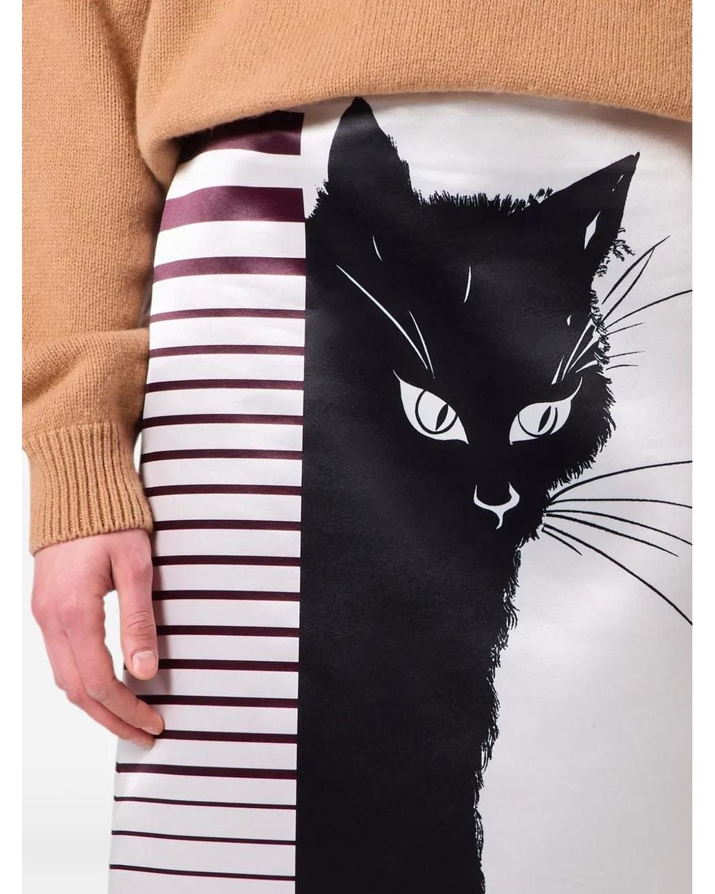 MSGM White Cat-Print Midi Skirt