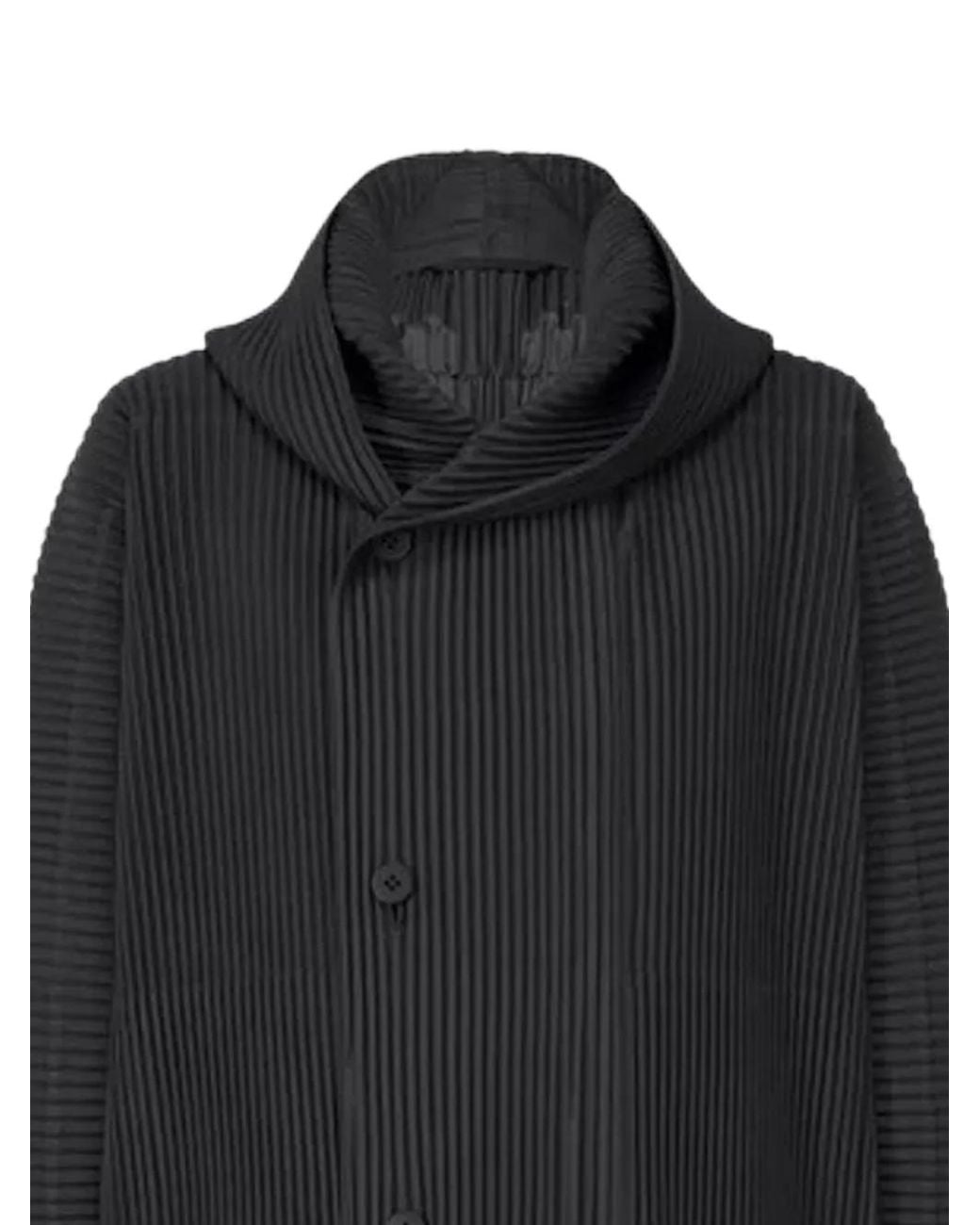 Issey Miyake Black Pleated Button Coat for men