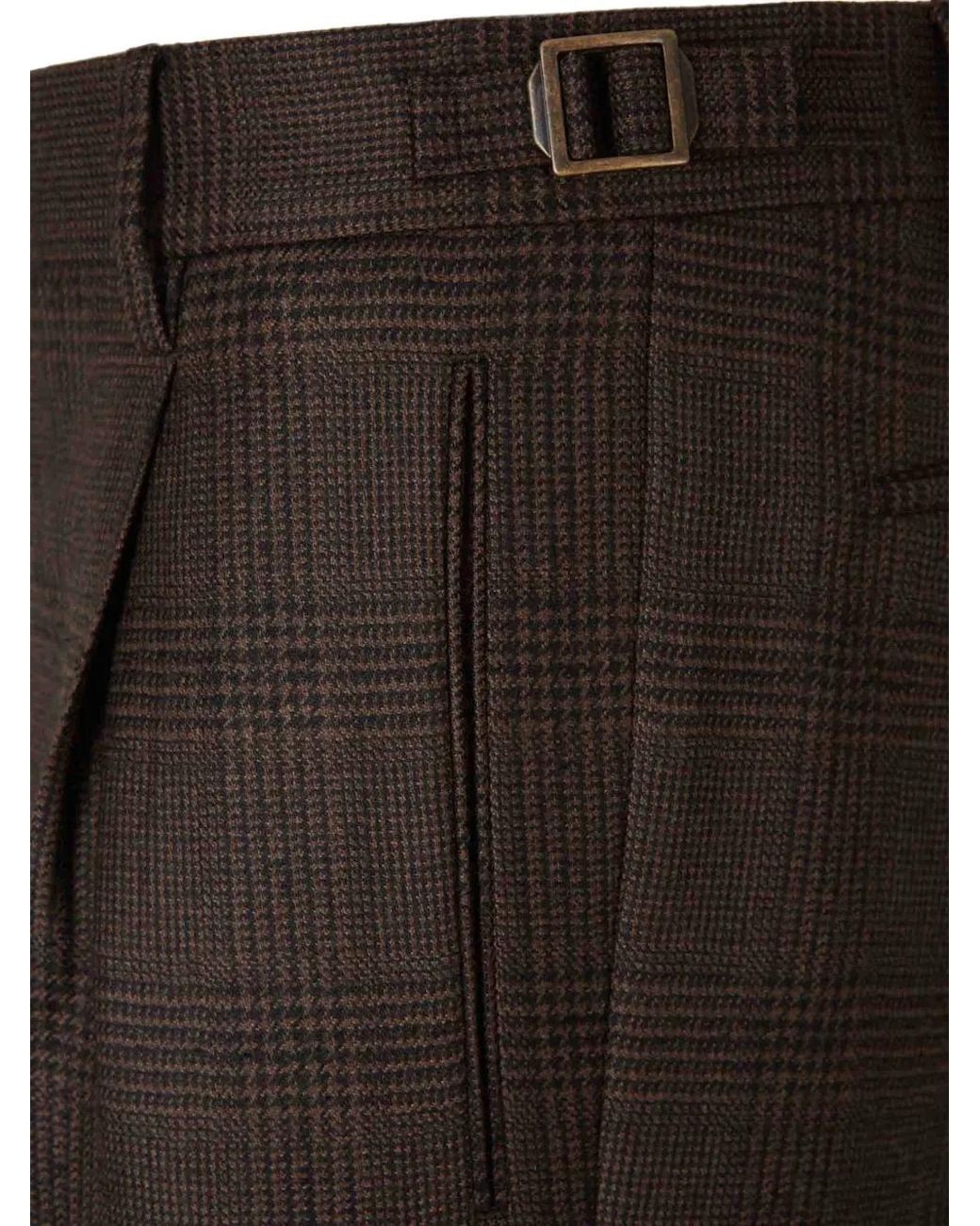 Berwich Black Retrolong Check-Pattern Pleated Trousers for men