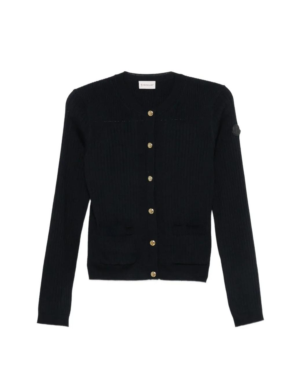 Moncler Black Cardigan Nervuré À Patch Logo