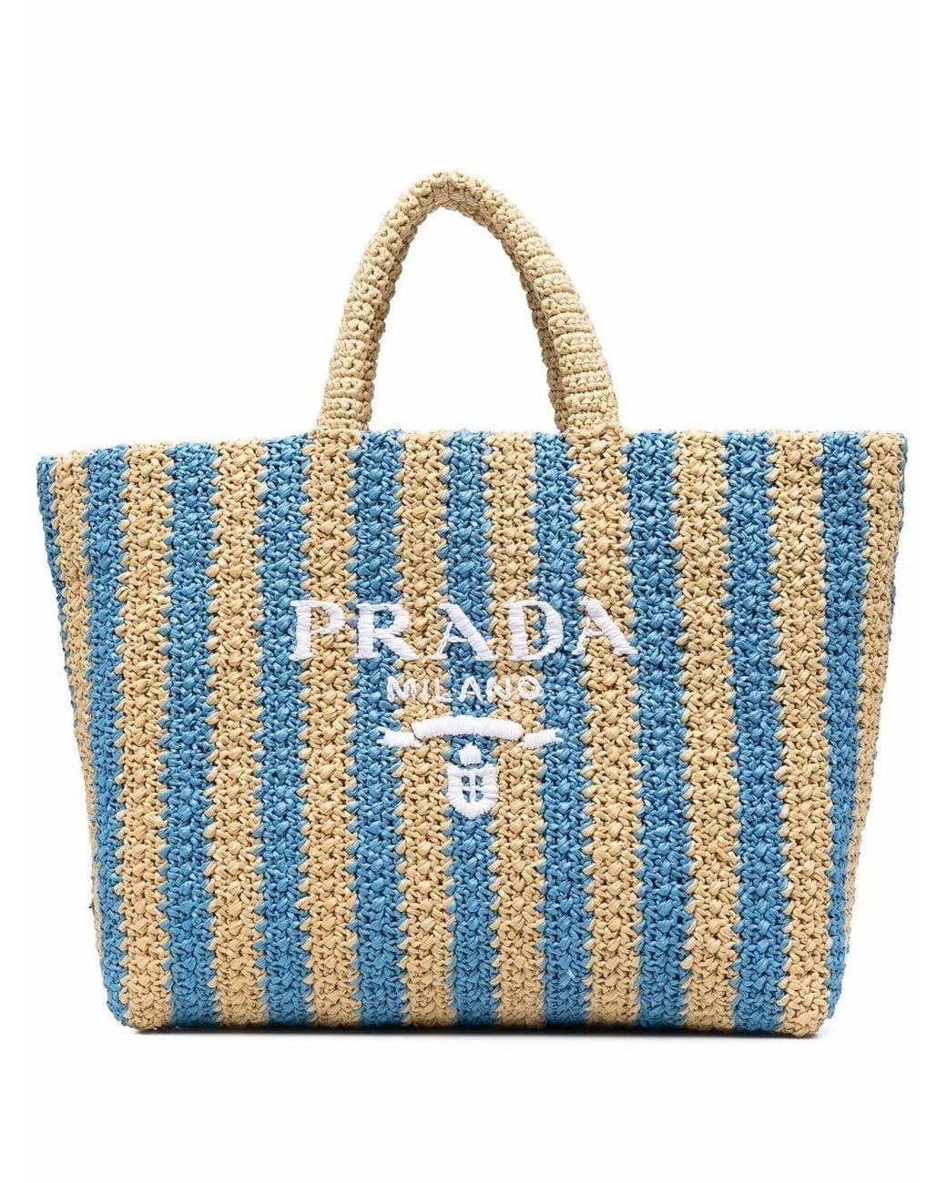 Bolso shopper a rayas verticales con logo Prada de color Negro Lyst