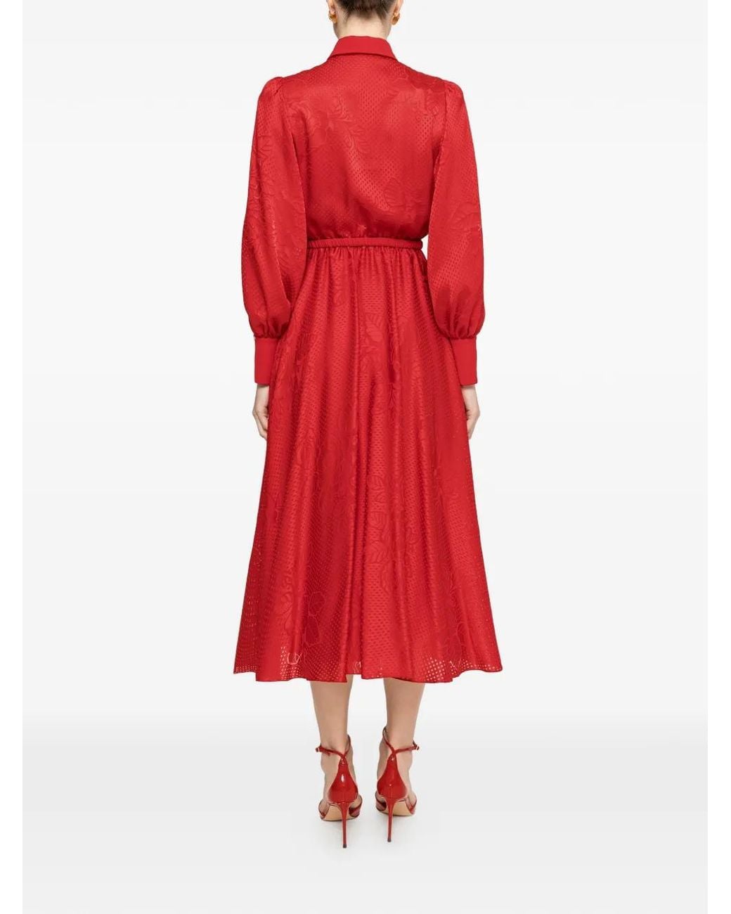 Nissa Red Belted Midi Dress