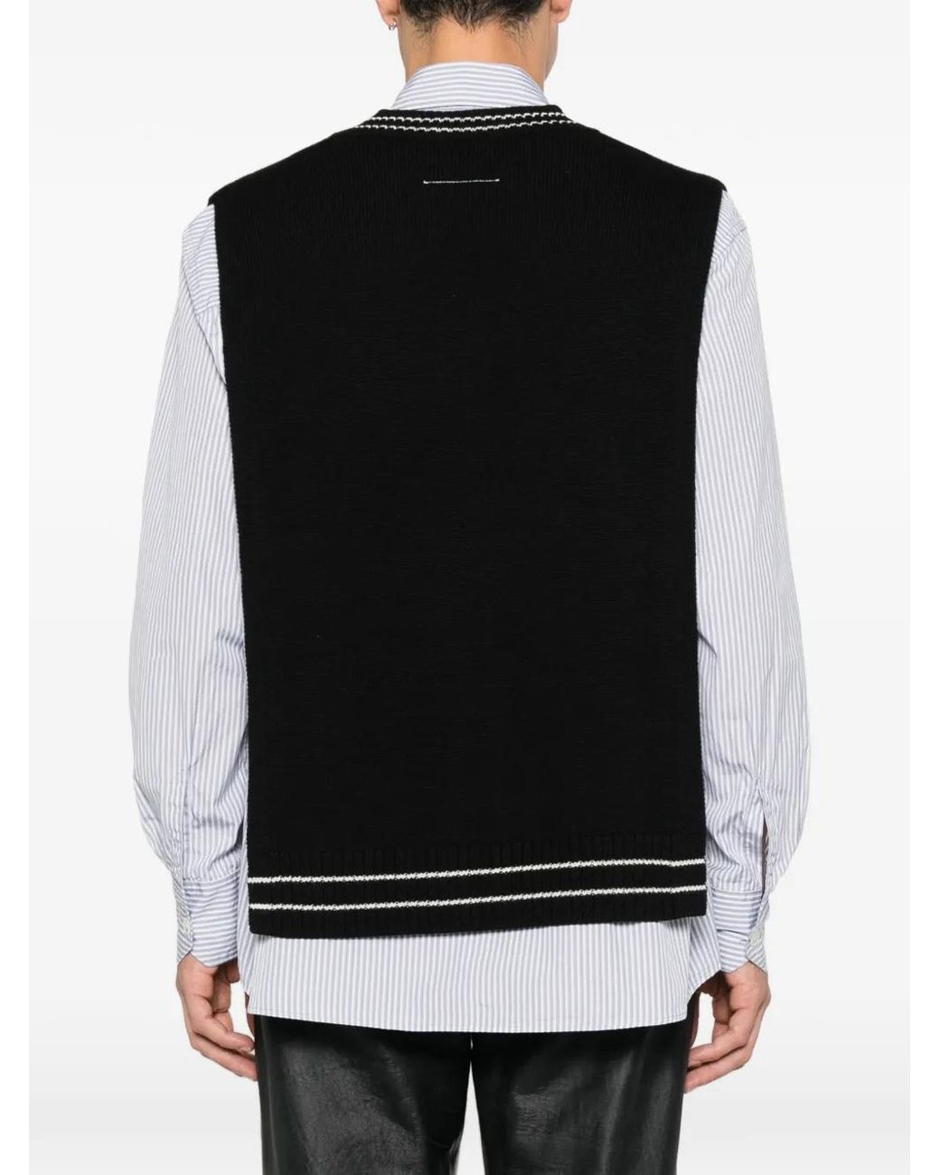 MM6 by Maison Margiela Black Logo-Embroidered V-Neck Gilet for men