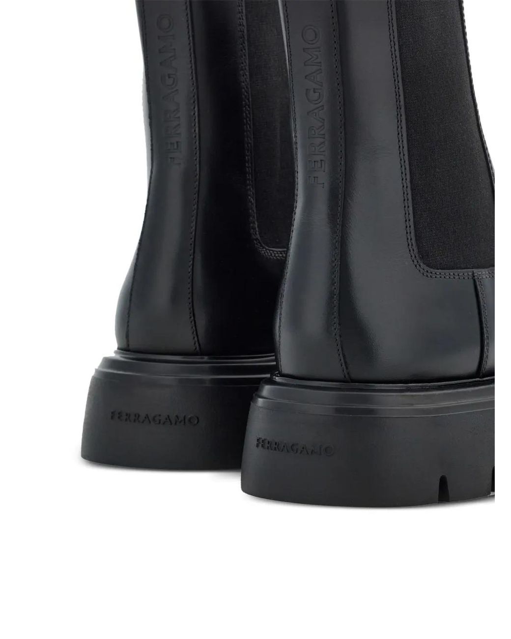 Ferragamo Black Logo-Debossed Leather Boots