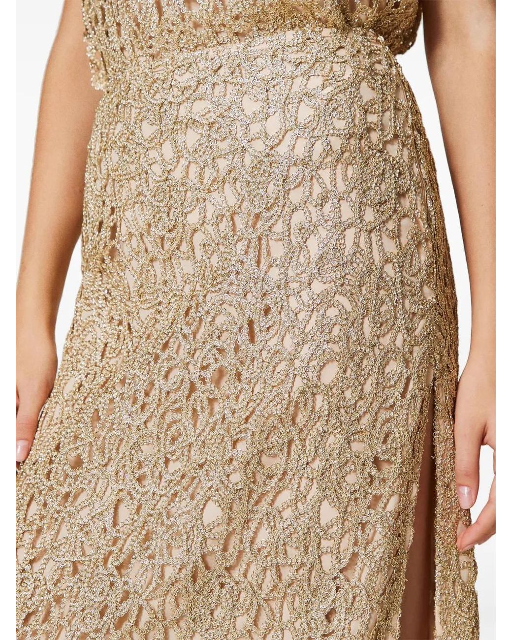 Twinset Natural Woven Midi Skirt