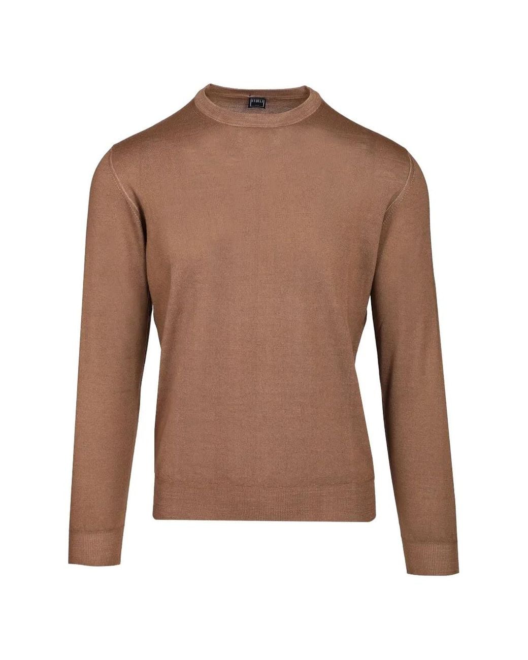Fedeli Brown Crew-Neck Wool Sweater for men
