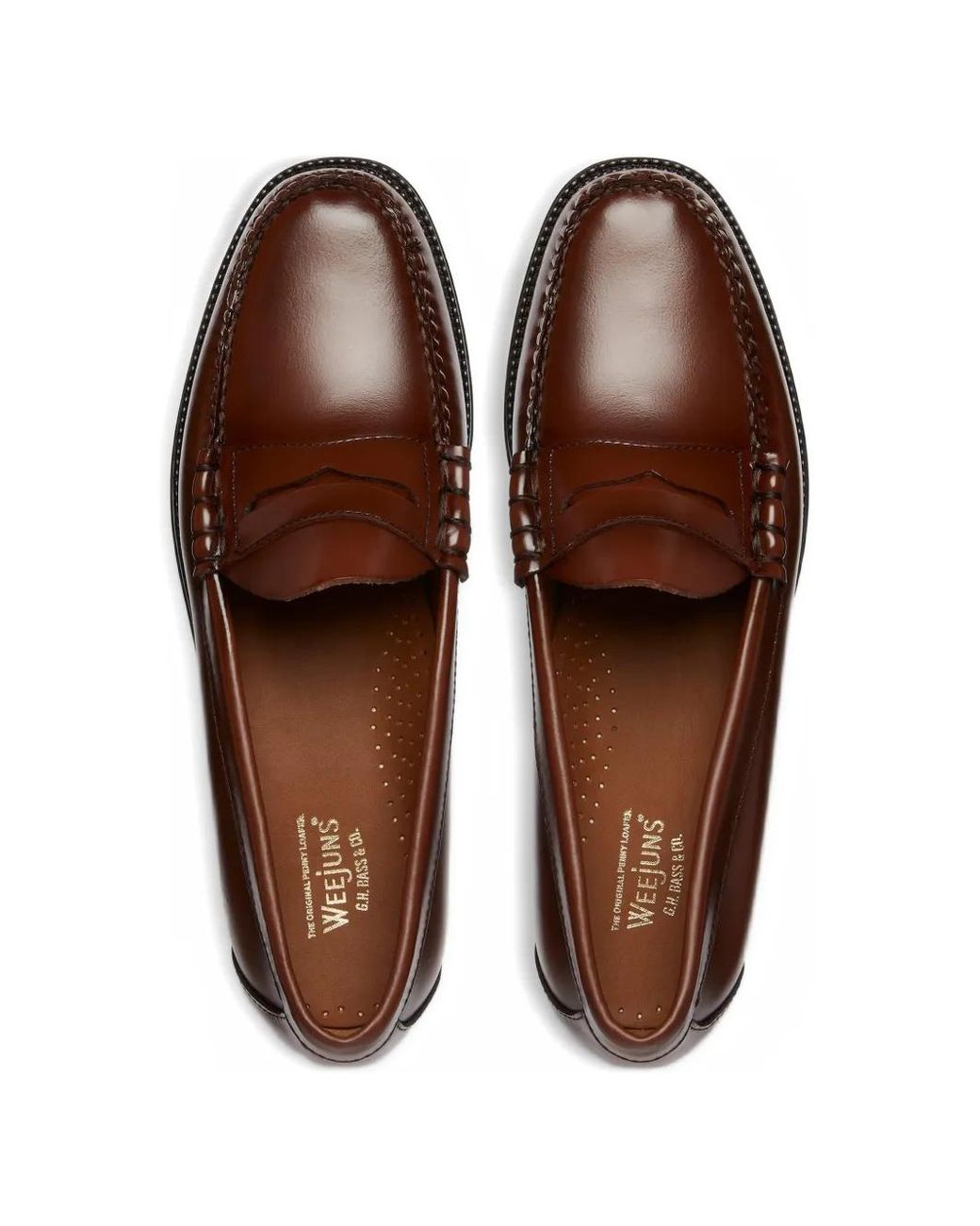G.H.BASS Brown Penny-Slot Leather Loafers for men