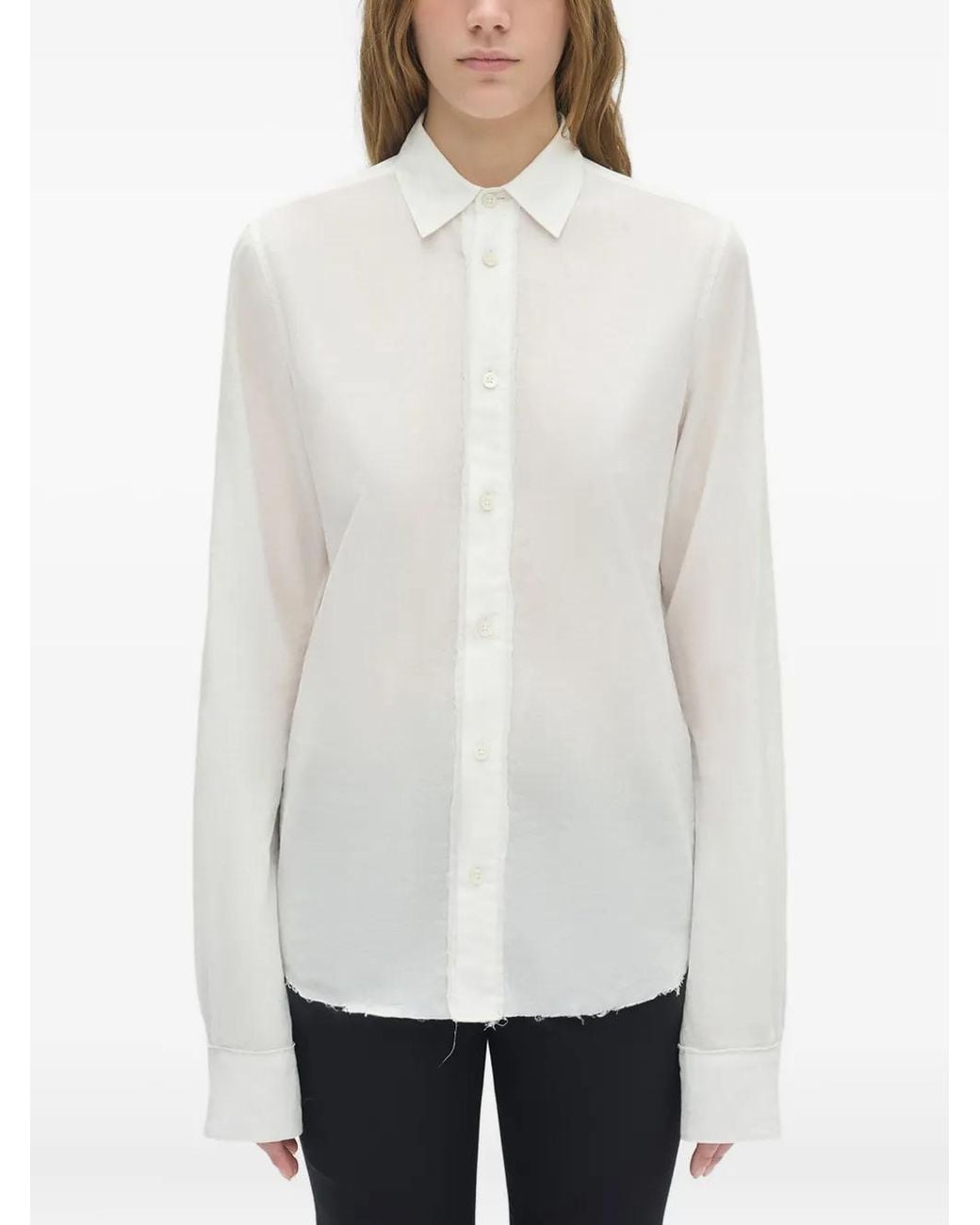Ann Demeulemeester White Long-Sleeved Cotton Shirt