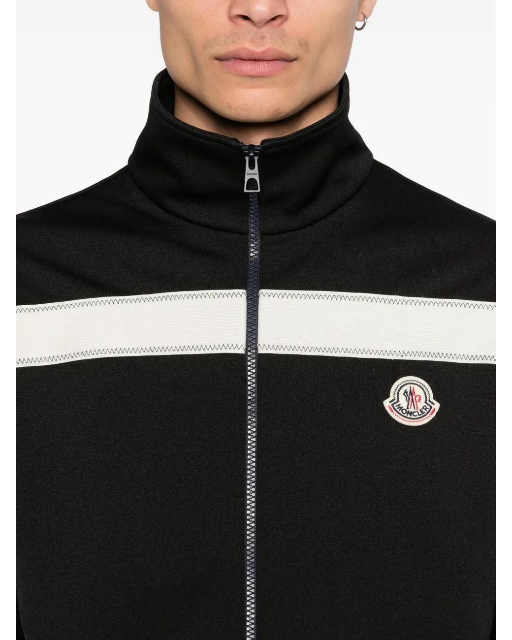 Moncler Black Topstitched Turtleneck Zip-Up Sweatshirt for men