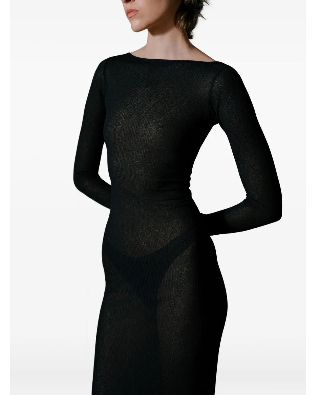 Rhude Black Sheer Knit Jersey Dress