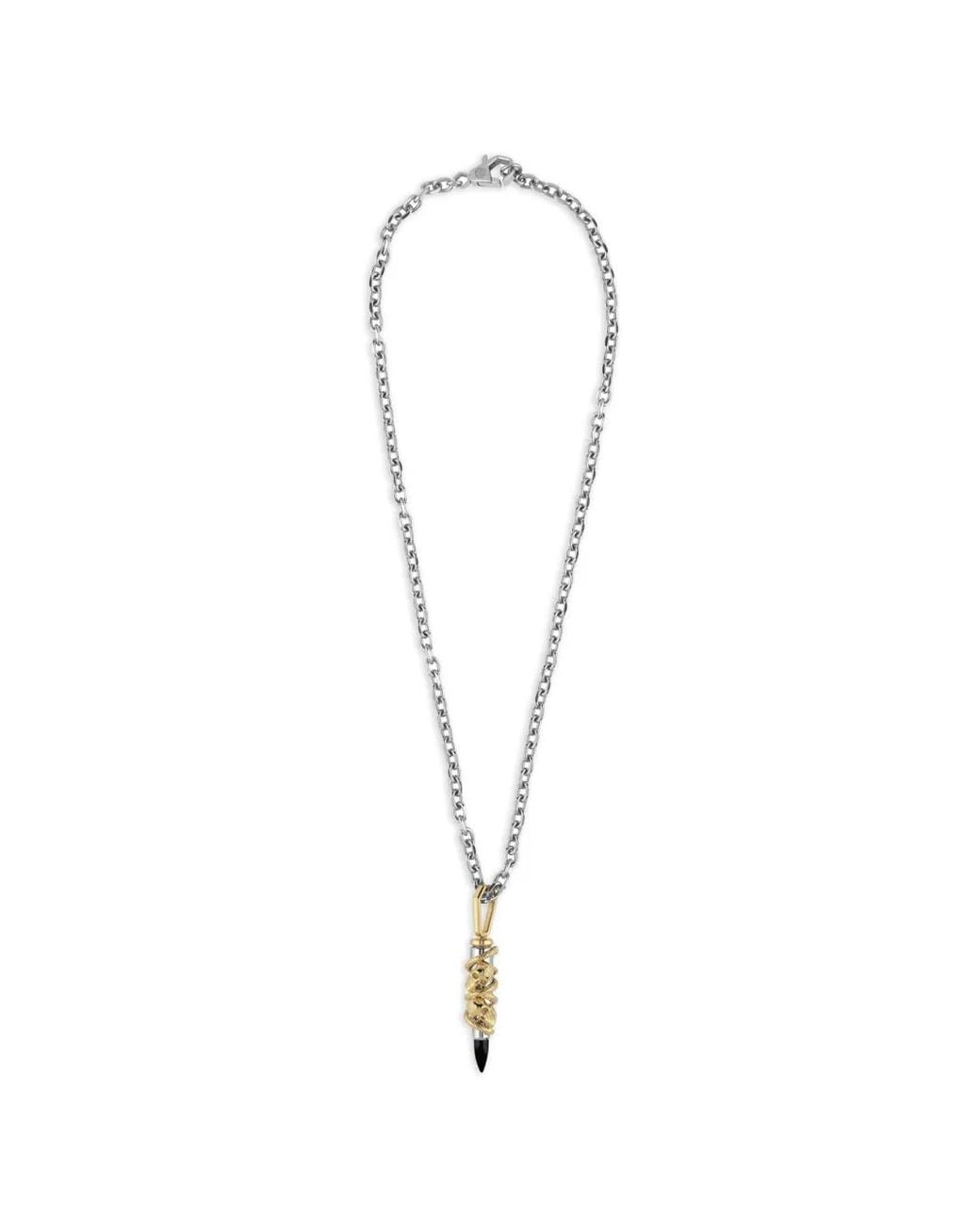 Philipp Plein White Plein Bullet Skull-Pendant Necklace for men