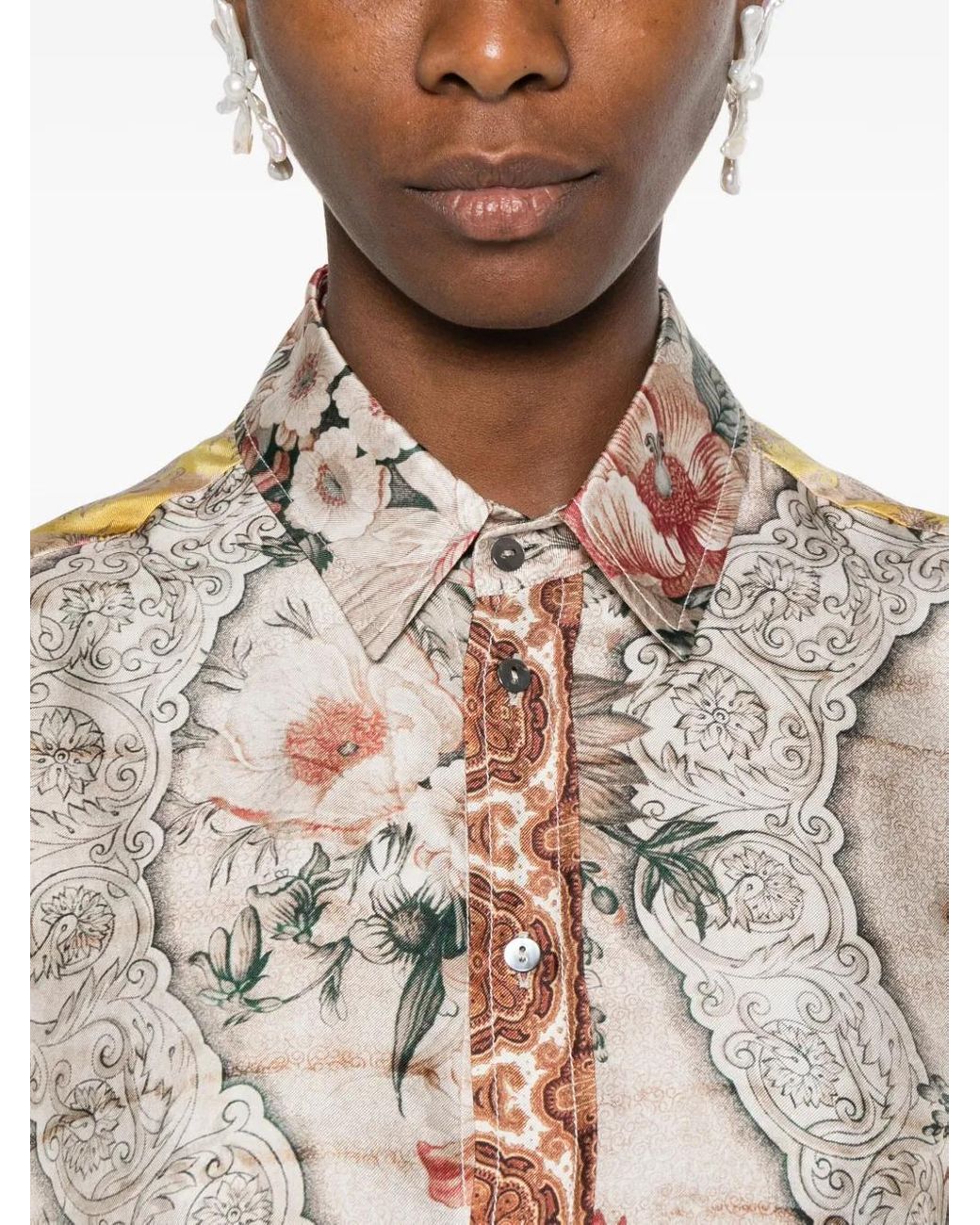 Pierre Louis Mascia Natural Floral Lace-Detailed Shirt