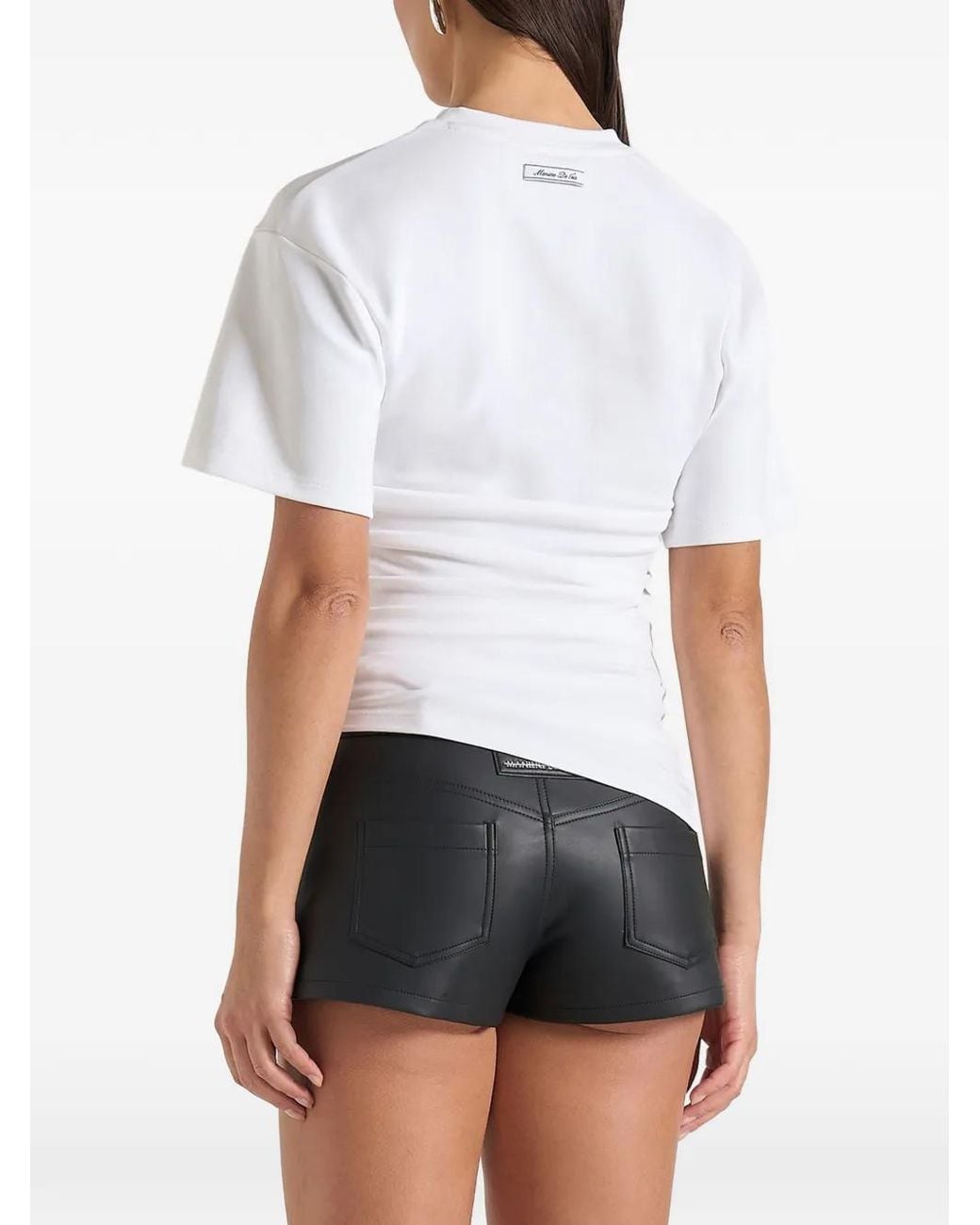 Manière De Voir White Pauline Ruched Asymmetric Cotton T-Shirt