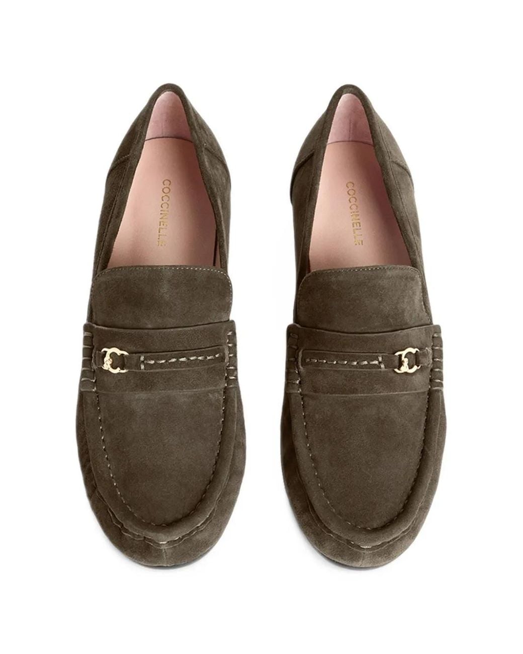 Coccinelle Brown Suede Logo-Plaque Loafers