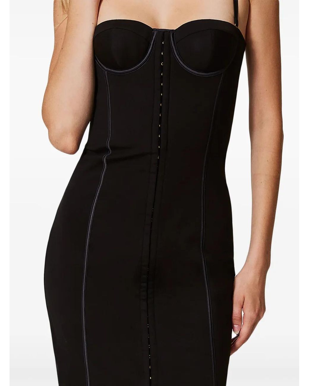 Twinset Black Hooked Bustier Midi Dress