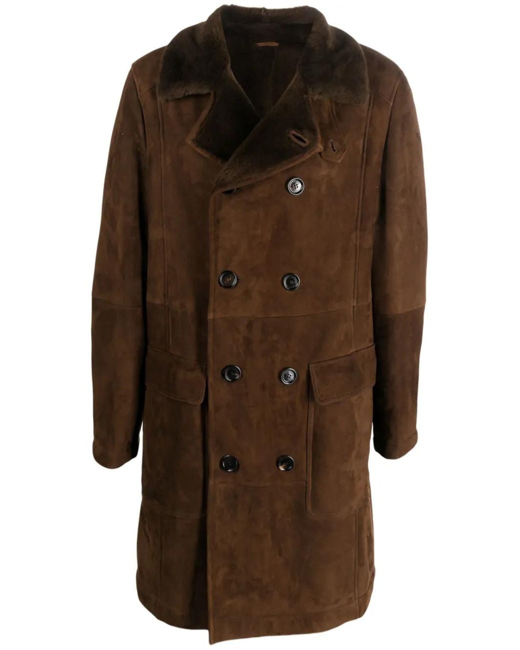 Brunello Cucinelli Brown Double-Breasted Lambskin Coat for men