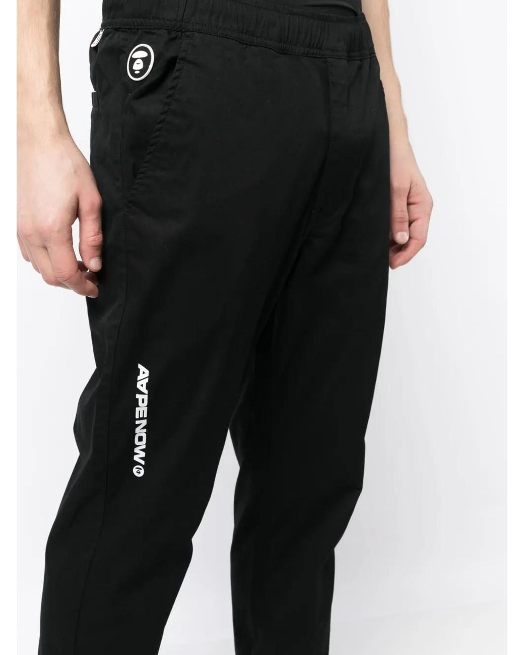 Aape By A Bathing Ape Black Logo-Patch Elasticated-Waist Trousers for men