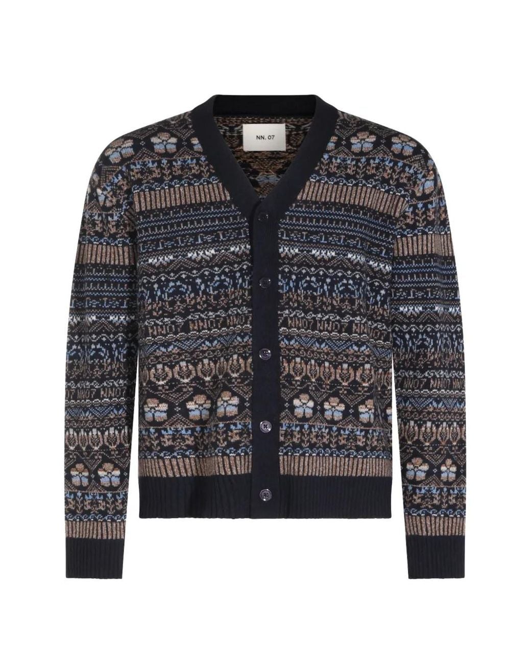 NN07 Black Tobias Fair Isle-Intarsia Cardigan for men