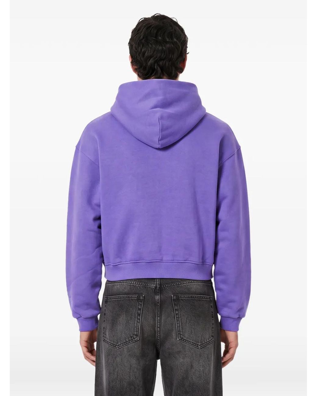 ERL Purple Logo-Embroidered Cropped Hoodie
