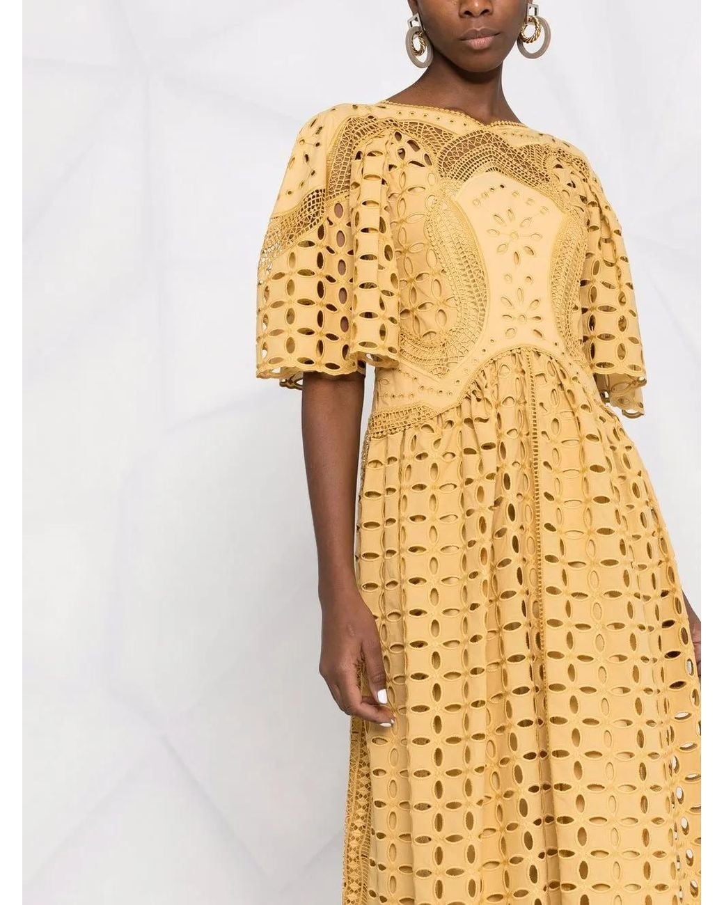 Alberta Ferretti Metallic Broderie Anglaise Maxi Dress