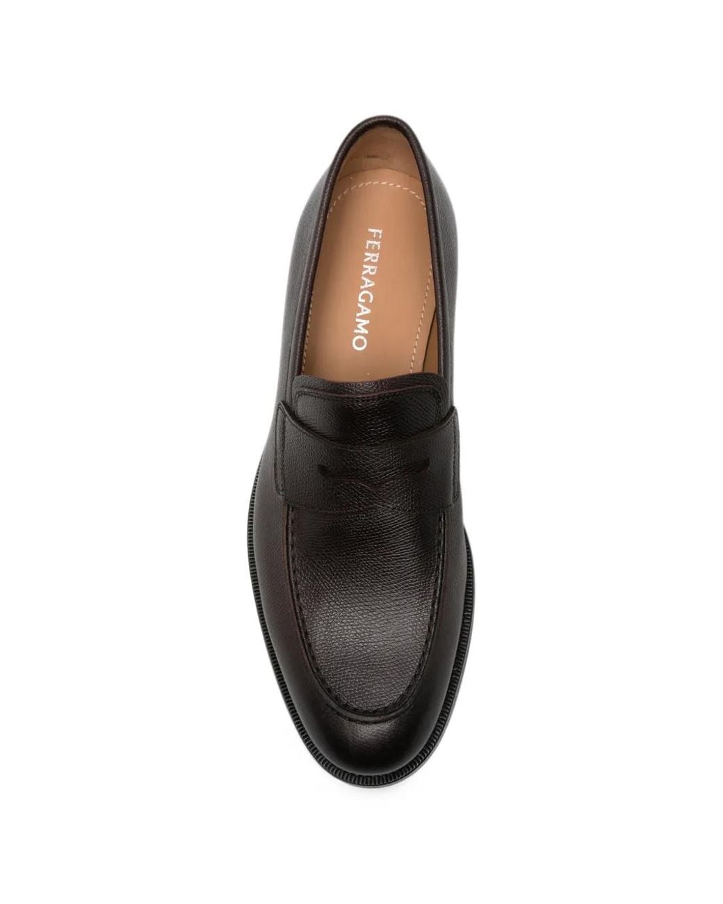 Ferragamo Brown Grained Leather Loafers for men