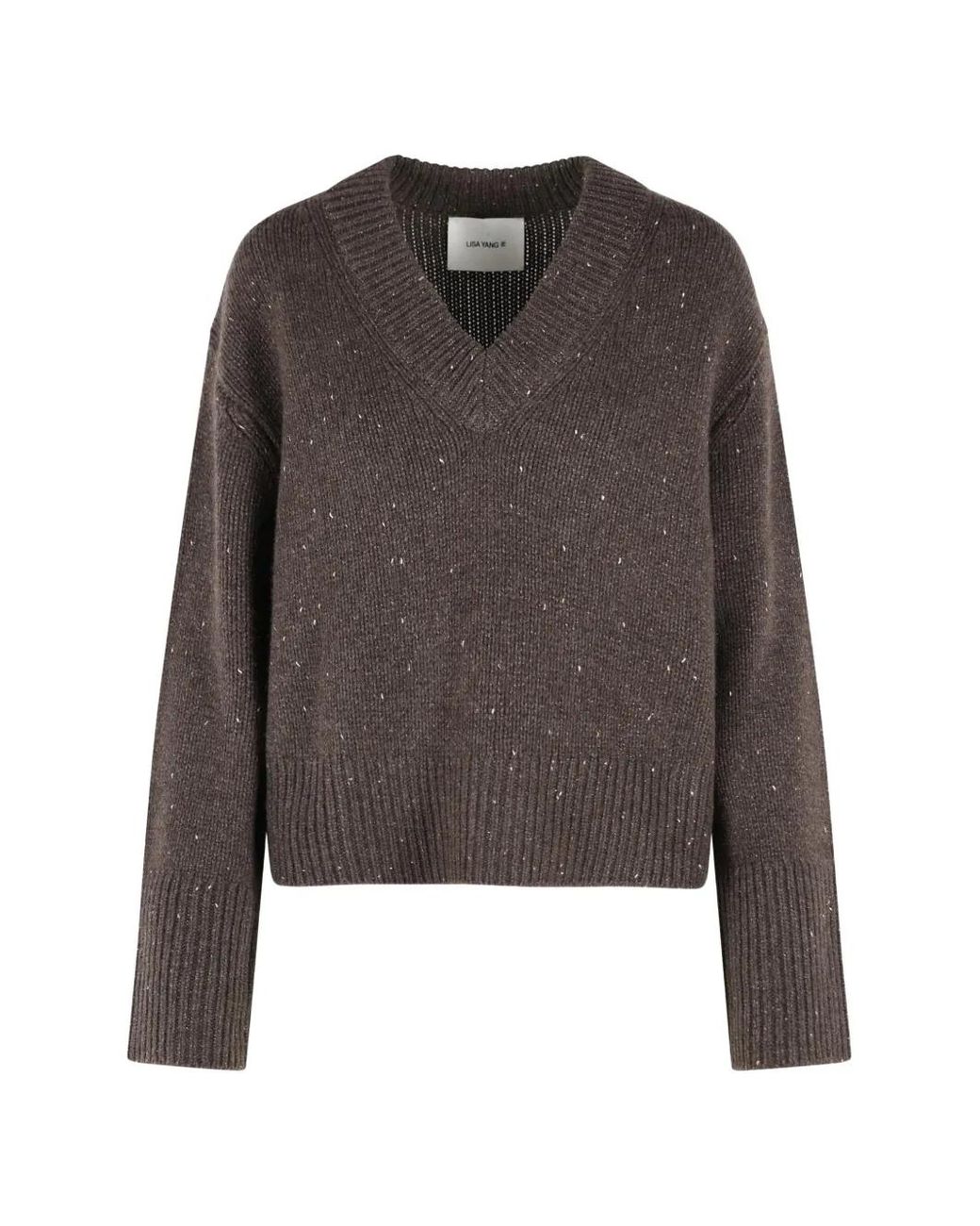 Lisa Yang Brown Ribbed V-Neck Sweater