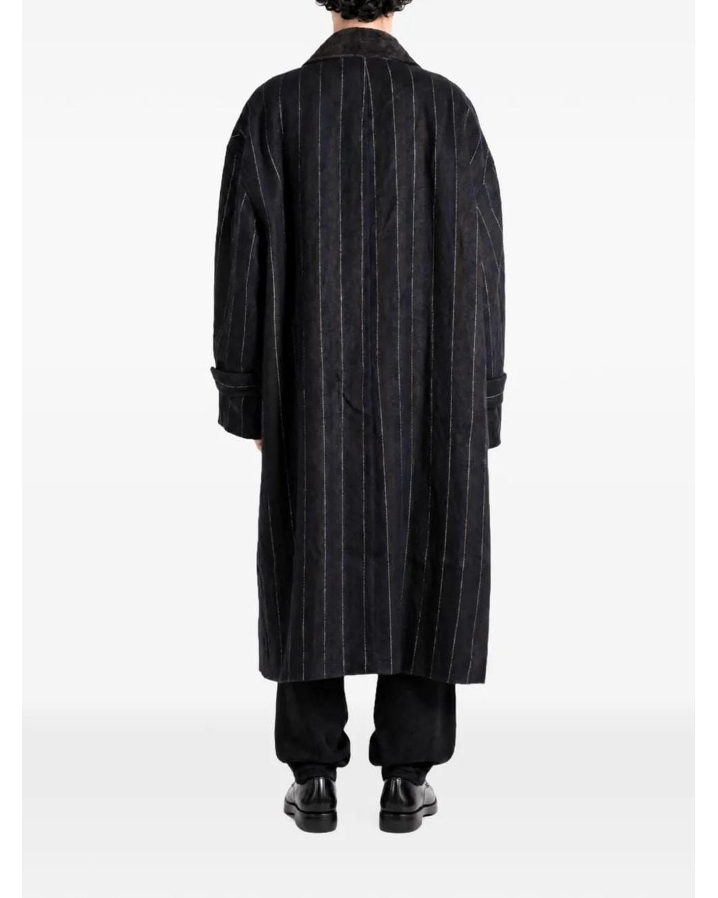 Ziggy Chen Black Pinstripe-Pattern Corduroy-Collar Jacket for men