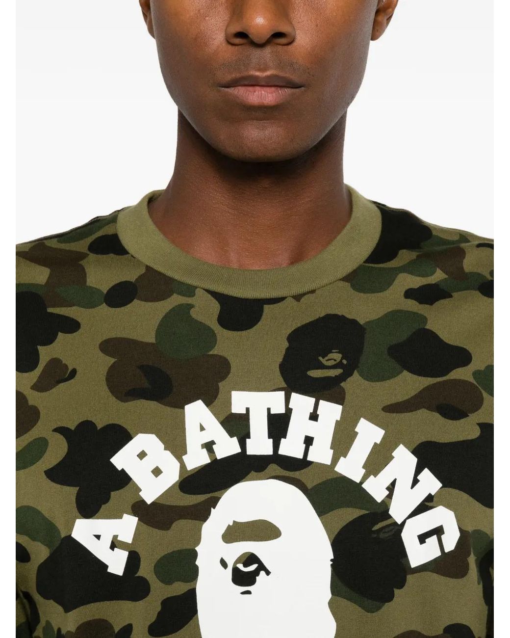 A Bathing Ape Green Camouflage-Print Logo-Print T-Shirt for men